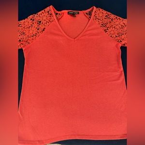 🛑3/$10 Orange blouse with lace sleeves